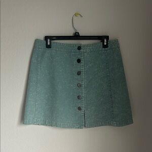 Green Button-Front Denim Skirt